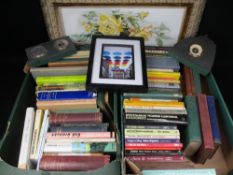 ECLECTIC ASSORTMENT - slate mantel clocks and barometer, vintage books, prints, a projector, ETC