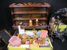APPRENTICE/DOLL'S DRESSER, an assortment of doll's house furniture, carved mirror, religious