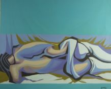 GOMER LEWIS oil on box canvas - reclining female figure, signed and entitled verso 'Dreamer', 90 x