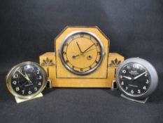 WESTCLOX BIG BEN REPEATER ALARM CLOCKS (2) and an Art Deco mantel clock, 23cms H, 31cms W, 11cms D