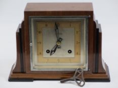 ART DECO STYLE MANTEL CLOCK by Armstrong of Manchester, 8 day, 20cms H, 27cms W, 10cms D