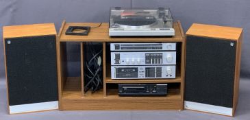 PIONEER HIFI SYSTEM ON TEAK CABINET with a pair of Mordaunt-Short Ltd speakers, PL-340 turntable,