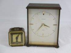 VINTAGE GARRARD BEDROOM CLOCK IN BRASS, French made, 14cms H and a brass carriage clock, 6cms H