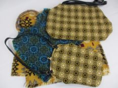 TRADITIONAL WELSH WOOLLEN HANDBAGS (3) & CUSHION COVERS (2)
