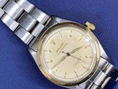 ROLEX OYSTER PERPETUAL STAINLESS STEEL GENT'S BRACELET WRISTWATCH - No 976511 circa 1960, gold bezel