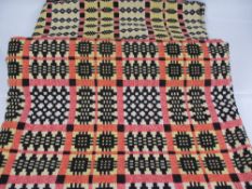 TRADITIONAL WELSH WOOLLEN BLANKET - black and yellow, 230 x 176cms, (straight edge)