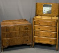 OAK GENTLEMAN'S DRESSING CHEST and a three drawer walnut railback chest of drawers, the dressing