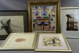 MICHEL 1987 painting on canvas - colourful French cafe scene, 39 x 32cms also a framed GLYN DAVIES