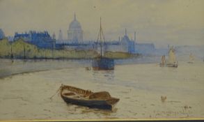 HENRY CHARLES SEPPING WRIGHT (1850 - 1937) watercolour - boats on the Thames with St Pauls in the