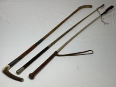 SILVER MOUNTED & OTHER VINTAGE RIDING CROPS (3) including an antler handled example with two
