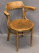 THONET VINTAGE BENTWOOD ARMCHAIR - original label attached, 80cms H, 60cms W, 47.5cms D the seat