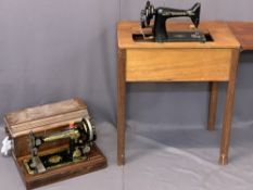 SINGER SEWING MACHINE TEAK FOLDING WORKSTATION with hand crank interior machine and a walnut cased