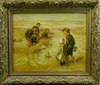 AFTER ROBERT GEMMELL HUTCHISON (1855 - 1936, Scottish) oil on canvas - Children at play with boats