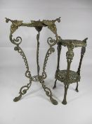 BRASS JARDINIERE STANDS (2) - with cast and pierced detail, 56cms and 45cms tall