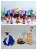 COLOURFUL VINTAGE & LATER GLASSWARE including Vaseline, cranberry, milk glass, Bristol blue and