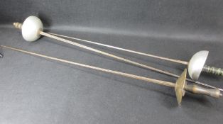 FENCING FOILS - two similar and another, 108cms the longest