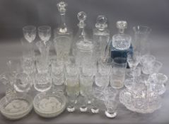 GLASS DECANTERS - four fine examples and a quantity of good drinking and other glassware