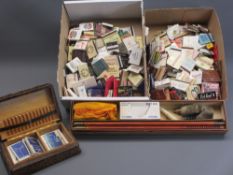 BOOK MATCHES - a large collection with a vintage cigarette box and cigar card contents along with