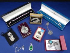 CZ BRACELETS, MARCASITE, DIAMANTE, FILIGREE & OTHER JEWELLERY including sterling and enamel brooches