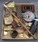 MIXED COLLECTABLES GROUP to include a Malacca horn topped riding crop with silver collar, vintage