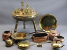 VINTAGE & LATER COPPER & BRASSWARE - an antique iron and brass skillet, brass chestnut roaster,