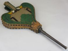 ART NOUVEAU FIRE BELLOWS, A PAIR carved with opposing colourful parrots