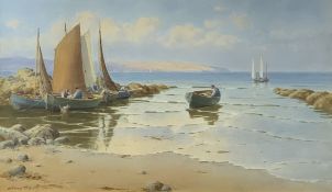 WARREN WILLIAMS watercolour - 'Llugwy Beach Point Lynas in distance', signed, 44 x 74.5cms