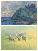 L PARI? oil on board - hillside farmstead, indistinctly signed and entitled verso 'Dinorwig', 24 x