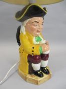 STAFFORDSHIRE POTTERY SEATED 'JOLLY DRINKER' TOBY JUG converted into table lamp