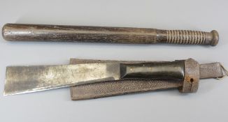 ANTIQUE CONSTABULARY TRUNCHEON, circa 1900s with a carved crown and inscribed '10 KAV' and a short