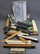 VINTAGE SLIDE RULES, Raybone, Chesterman five-fold two metre rule and various other measuring tools,