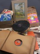 VINTAGE EDUCATIONAL DISPLAY CARDS, prints and amateur watercolours with a quantity of gramophone