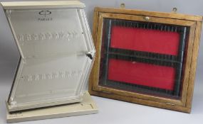 PARKER PENS REVOLVING DISPLAY STAND and a vintage oak glass front wall cabinet fitted to display