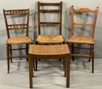 CANE & RUSH SEATED FURNITURE (4) to include two cane seated chairs and a stool along with one rush