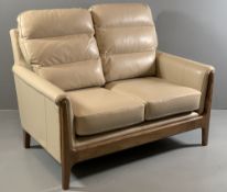 AS NEW CINTIQUE LYDIA TWO SEATER SETTEE in mushroom tone leather, 98cms H, 130cms W, 95cms D