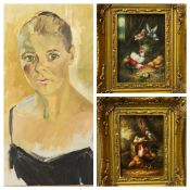 After HUNT oils on board, a pair - poultry, in fancy gilt frames, 16 x 11cms together with a