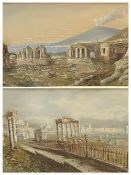 GIANNI watercolours, a pair - Continental coastal scenes with ancient buildings, 30 x 49cms