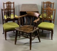 VINTAGE OAK GATE LEG, BARLEY TWIST TABLE, 76cms H, 106cms W, 51cms D (closed), a smoker's bow