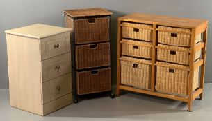MODERN HOUSEHOLD STORAGE FURNITURE (3) to include a six wicker drawer unit, pine framed, metal and