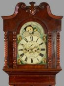 VICTORIAN MAHOGANY LONGCASE CLOCK by J Griffith, Carnarvon, having a painted moon phase arched top