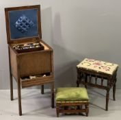 VINTAGE OAK OCCASIONAL FURNITURE (3) - to include a lidded sewing box with single lower drawer,