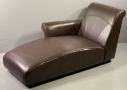 MODERN BROWN LEATHER EFFECT CHAISE LONGUE, 80cms H maximum, 160cms L overall, 82cms D maximum