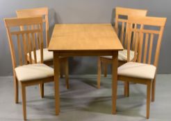 MODERN LIGHT WOOD BLOCK EFFECT BREAKFAST/DINING TABLE, 74cms H, 120cms W, 75cms D and four high