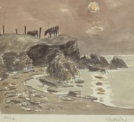 SIR KYFFIN WILLIAMS RA coloured limited edition (214/750) print - cattle on a coastal headland,