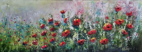 HAYLEY HUCKSON oil on stretched canvas - entitled 'Poppie', 30 x 91cms