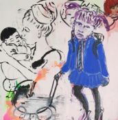 SUE WILLIAMS oil on canvas - entitled 'LoveLustLonging', 59 x 59cms, stretched canvas, ready to