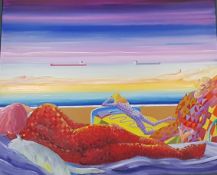 RICHARD O'CONNELL oil - entitled 'Sleeping Harlequins', 103 x 123cms, framed in black