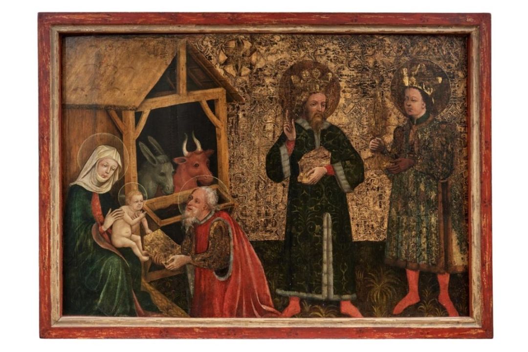 Gotisches Tafelbild mit Anbetung des Jesuskindes