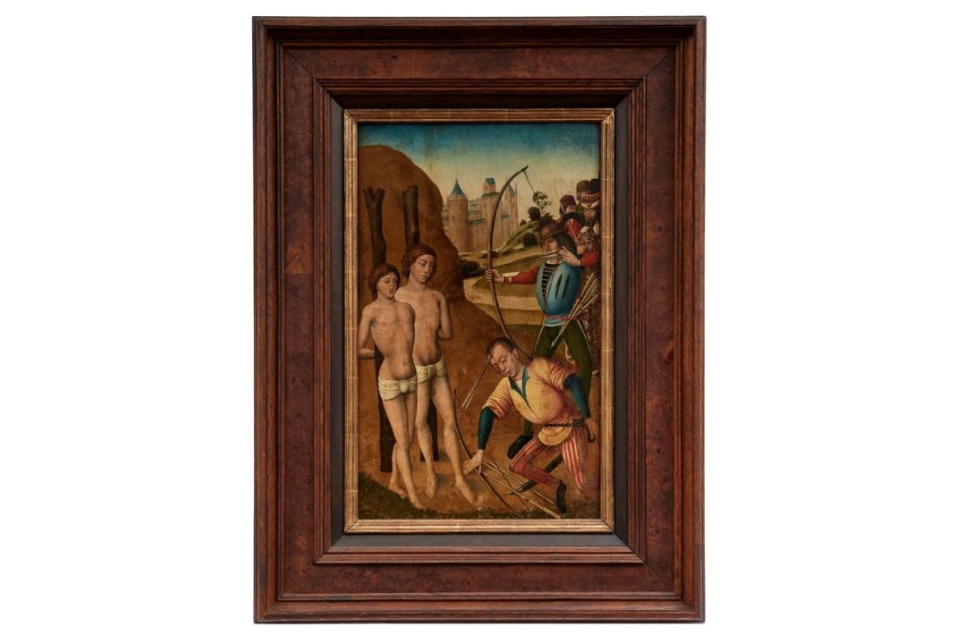 Gotisches Tafelbild mit Martyrium des Kosmas und Damian
