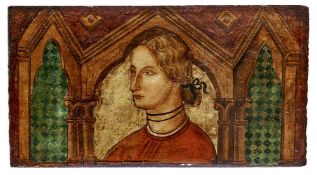 Tafel eines Deckengemäldes mit Büste einer Dame unter Arkaden